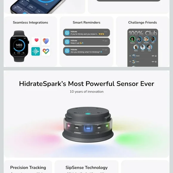 HidrateSpark Black Smart Water Bottle with LED Base - Picture 4 of 4